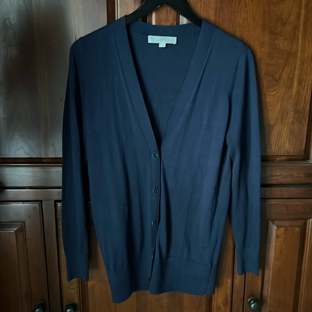 LOFT navy long cardigan, size Small (S)